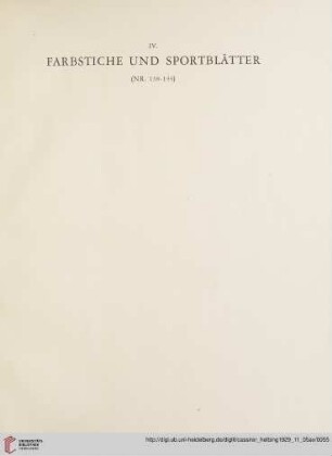 IV. Farbstiche und Sportblätter (Nr. 138-144)