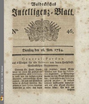 No. 46, Dienstag den 16. Nov. 1784