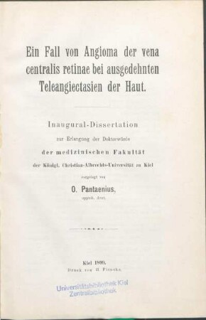 Ein Fall von Angioma der vena centralis retinae bei ausgedehnten Teleangiectasien der Haut