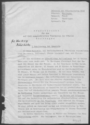 Würtingen-Bleichstetten: Pfarrbericht 1949