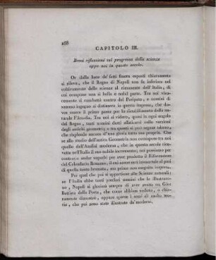 Capitolo III. Brevi riflessioni sul progresso delle scienze appo noi in questo secolo.