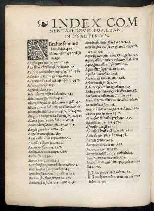 Index Commentariorum Pomerani In Psalterium.