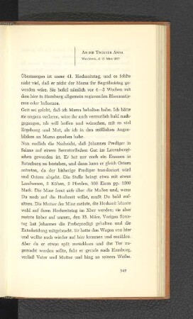 An die Tochter Anna Wandsbeck, den 13. März 1813