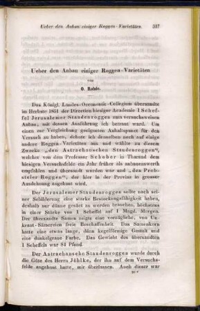 Ueber den Anbau einiger Roggen-Varietäten