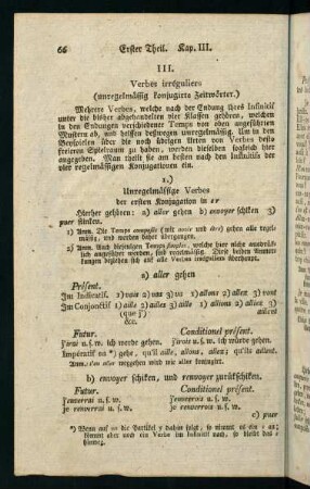 66-80, III. Verbes irréguliers (unregelmässig konjugirte Zeitwörter)