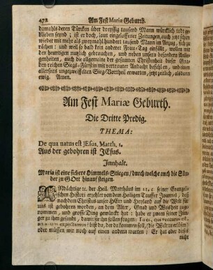 478-484, Am Fets Mariae Geburth. Die Dritte Predig