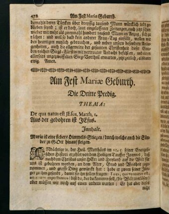 478-484, Am Fets Mariae Geburth. Die Dritte Predig