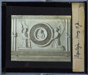 Venezianisches [?] Relief aus dem 14. Jahrhundert : Christus in Ringmedaillon, getragen von Engeln