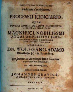 Disputatio Inauguralis selectarum Conclusionum ex Processu Iudiciario