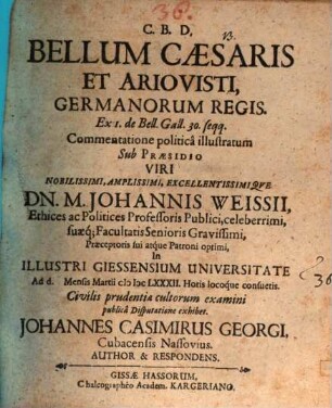 Bellum Caesaris et Ariovisti, Germanorum regis ... illustratum