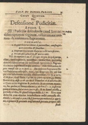 Caput Quintum. De Defensione Pudicitiae.