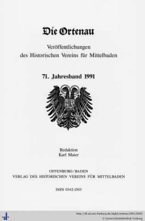 71. Jahresband: Die Ortenau: Zeitschrift des Historischen Vereins für Mittelbaden