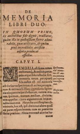 De Memoria Libri Duo: