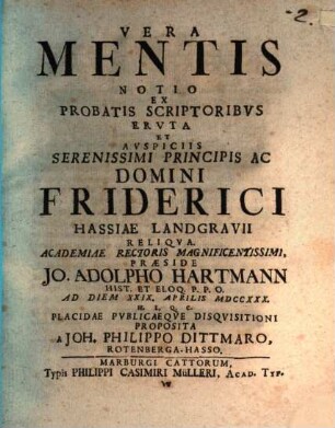 Vera Mentis Notio Ex Probatis Scriptoribvs Ervta
