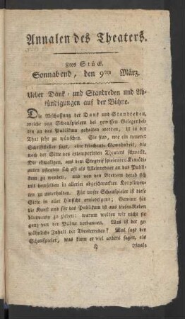8tes Stück. Sonnabend, den 9ten März