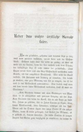 Ueber das wahre ärztliche Savoir faire.