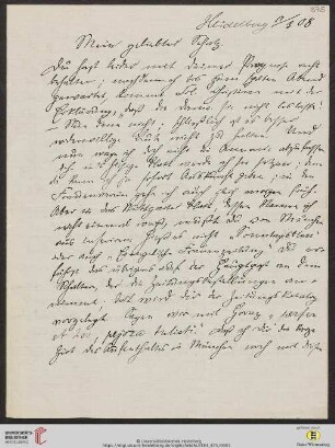 Heid. Hs. 3484,875: Brief von Eberhard Gothein an Marie Luise Gothein