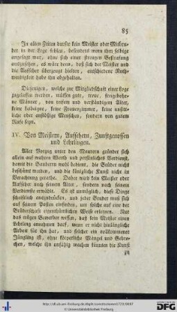 IV. Von Meistern, Aufsehern, Zunftgenossen und Lehrlingen.