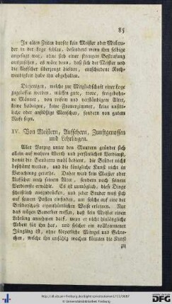 IV. Von Meistern, Aufsehern, Zunftgenossen und Lehrlingen.