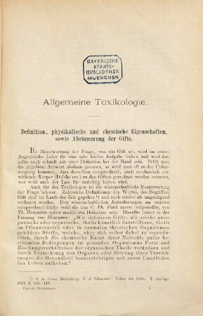 Lehrbuch der praktischen Toxikologie für praktische Ärzte und Studirende : mit Berücksichtigung des gerichtsärztlichen Seite des Faches