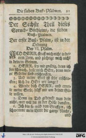 Der Sechste Theil dieses Spruch-Büchleins, die sieben Buß-Psalmen.