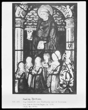 Der heilige Benedikt und Stifterin mit vier Töchtern