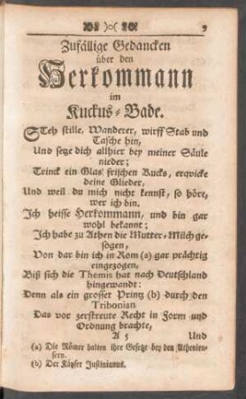 Zufällige Gedancken über den Herkommann im Kuckus-Bade