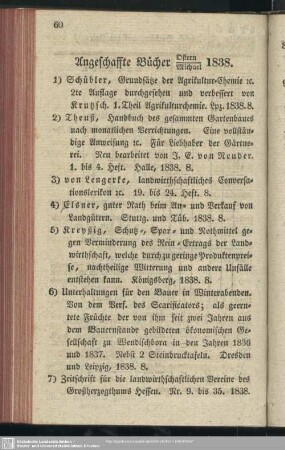 Angeschaffte Bücher Ostern - Michael 1838