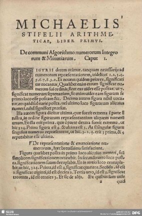 MICHAELIS STIELII ARITHMETICAE, LIBER PRIMVS.
