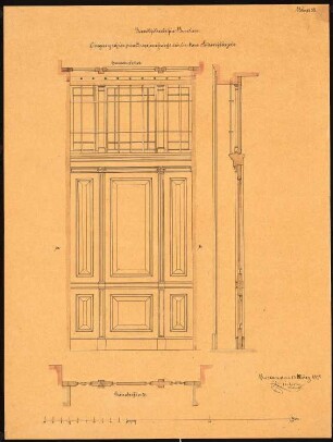 Filiale der Preußischen Bank, Breslau: Eingangstür zum Treppenhaus des linken Seitenflügels 1:10, Maßstabsleiste