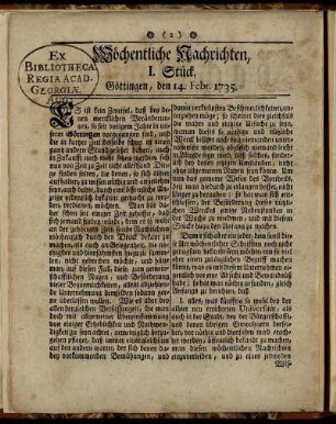 I. - III. Stück, Göttingen, Febr. 1735.