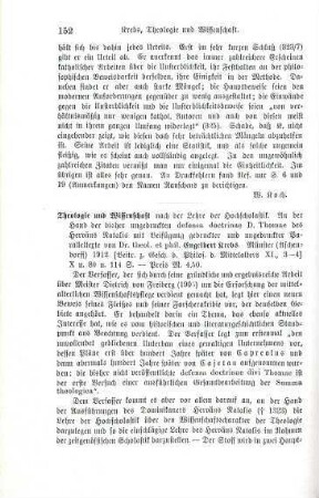 152-153 [Rezension] Krebs, Engelbert, Theologie und Wissenschaft nach der Lehre der Hochscholastik