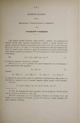 Soluzione analitica delle equazioni biquadratiche complete.