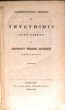 Commentarii critici in Thucydidis octo libros