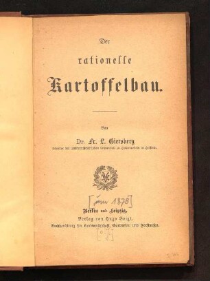 Der rationelle Kartoffelbau