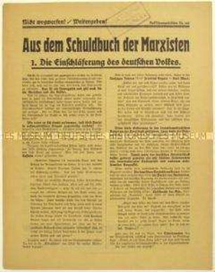 Flugblatt der Deutschen Erneuerungs-Gemeinde gegen die SPD und Aufruf zur Wahl der völkisch-sozialen Bewegung in den Reichstag am 4. Mai 1924