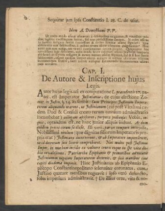 Cap. I. De Autore & Inscriptione huius Legis.