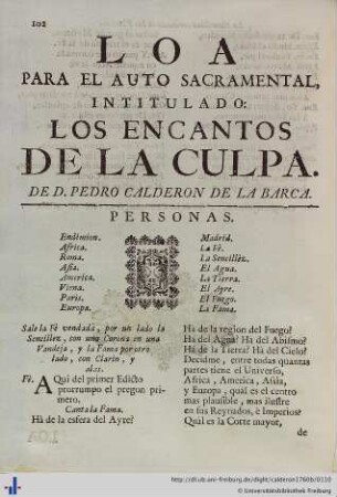 Loa para el Auto Sacramental Los Encantos de la Culpa.