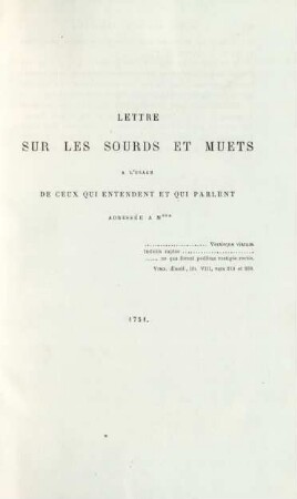 Lettre sur les sourds et muets à l'usage de ceux qui entendent et qui parlent