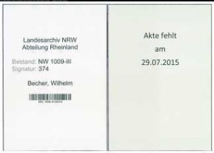 Entnazifizierung Wilhelm Becher , geb. 04.12.1897 (Kaufmann)