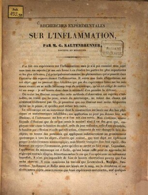 Recherches expérimentales sur l'inflammation