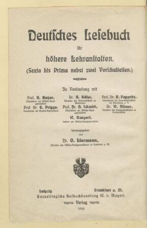 Untertertia: [Untertertia] : (Sexta bis Prima nebst zwei Vorschulteilen)