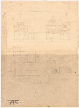 Brückenwärterhäuser: 2 Ansichten, Schnitt, Grundrisse EG u. 1. OG, 1:100, 1:200
