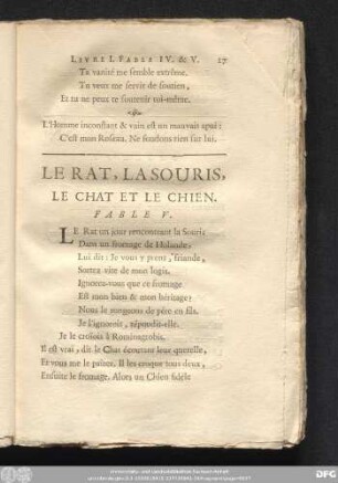Le Rat, La Souris, Le Chat Et Le Chien. Fable V.