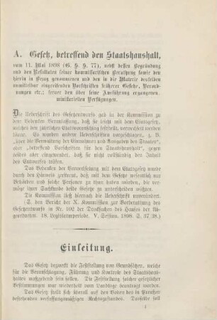 A. Gesetz, betreffend den Staatshaushalt ...