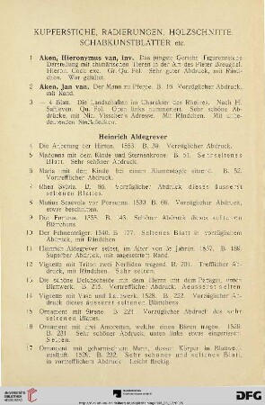 Kupferstiche. Radierungen. Holzschnitte, Schabkunstblätter etc. (Nr. 1-491)