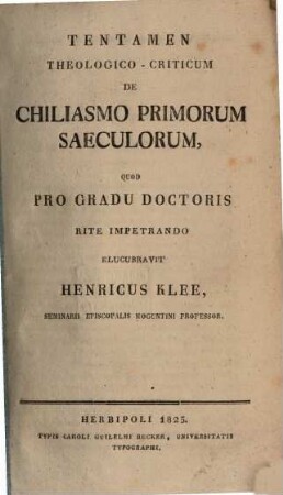 Tentamen theol.-crit. de chiliasmo primorum saeculorum