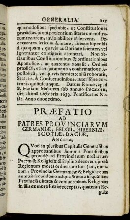 Præfatio ad Patres Provinciarum Germaniæ, Belgii, Hiberniæ, Scotiæ, Daciæ, Angliæ.