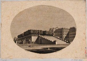 Dresden, die Treppe zur Brühlschen Terrasse vom Anfang der Augustusbrücke, im Hintergrund das Palais Brühl