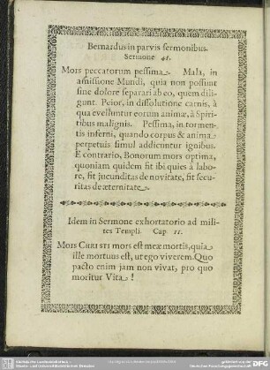 Bernardus in parvis sermonibus ...